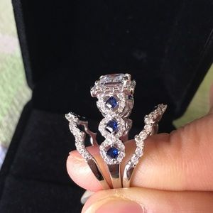 ❤️3pcs 925 Silver Engagement Ring Wedding Band Set